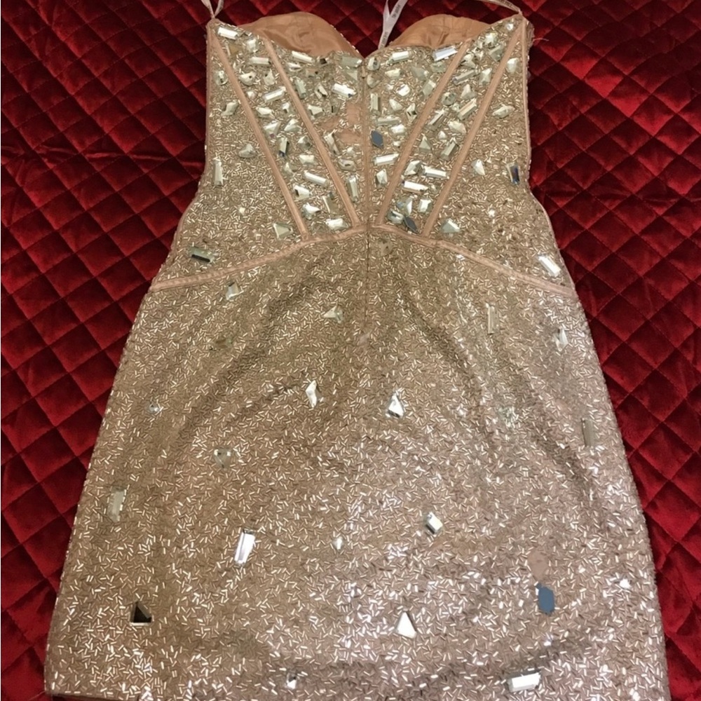 Sherri Hill Gold Sequin Spaghetti Strap Mini Dress - Picture 4 of 5